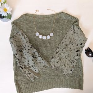 Olive Green Cropped Sweater - Size S